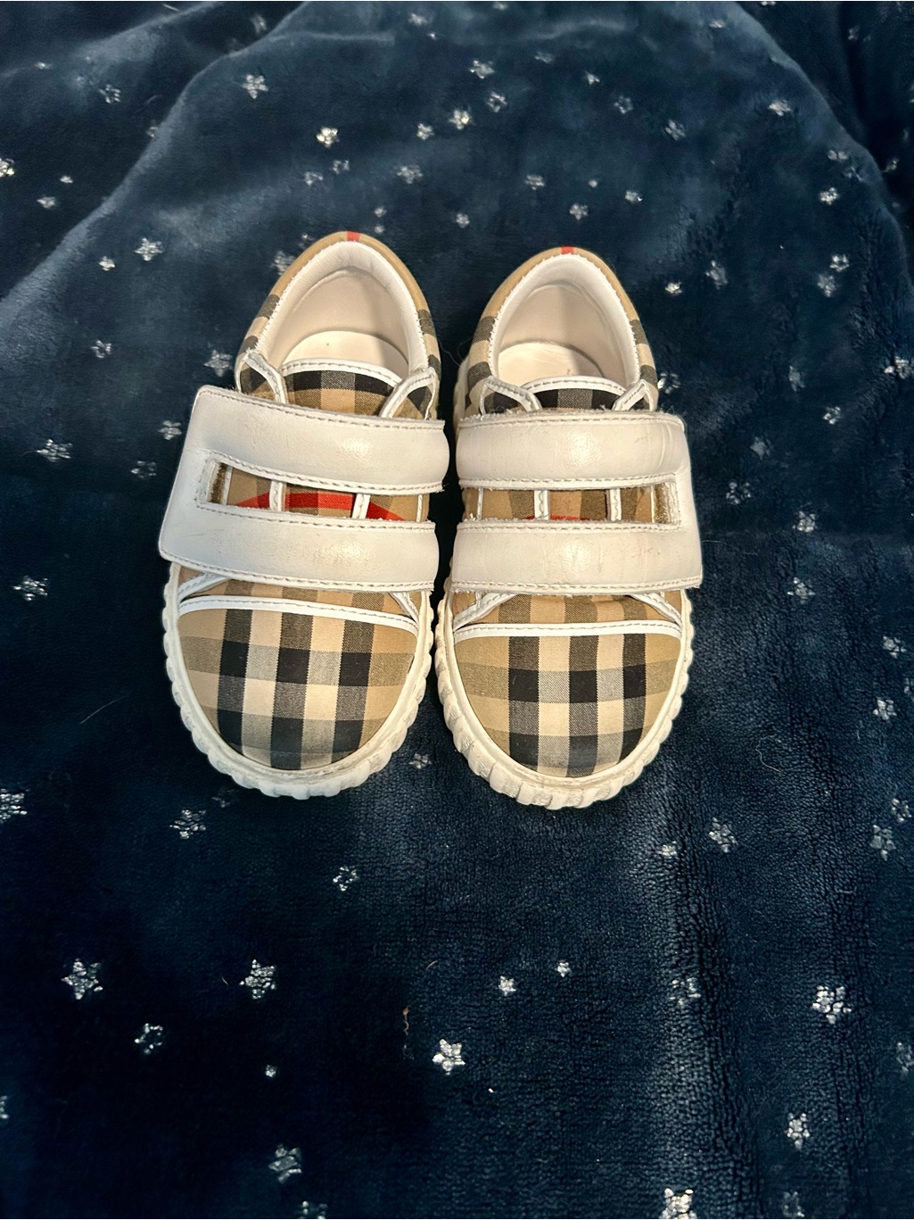 Burberry Classic Plaid Kids Velcro Sneakers In Beige And Black Size 19